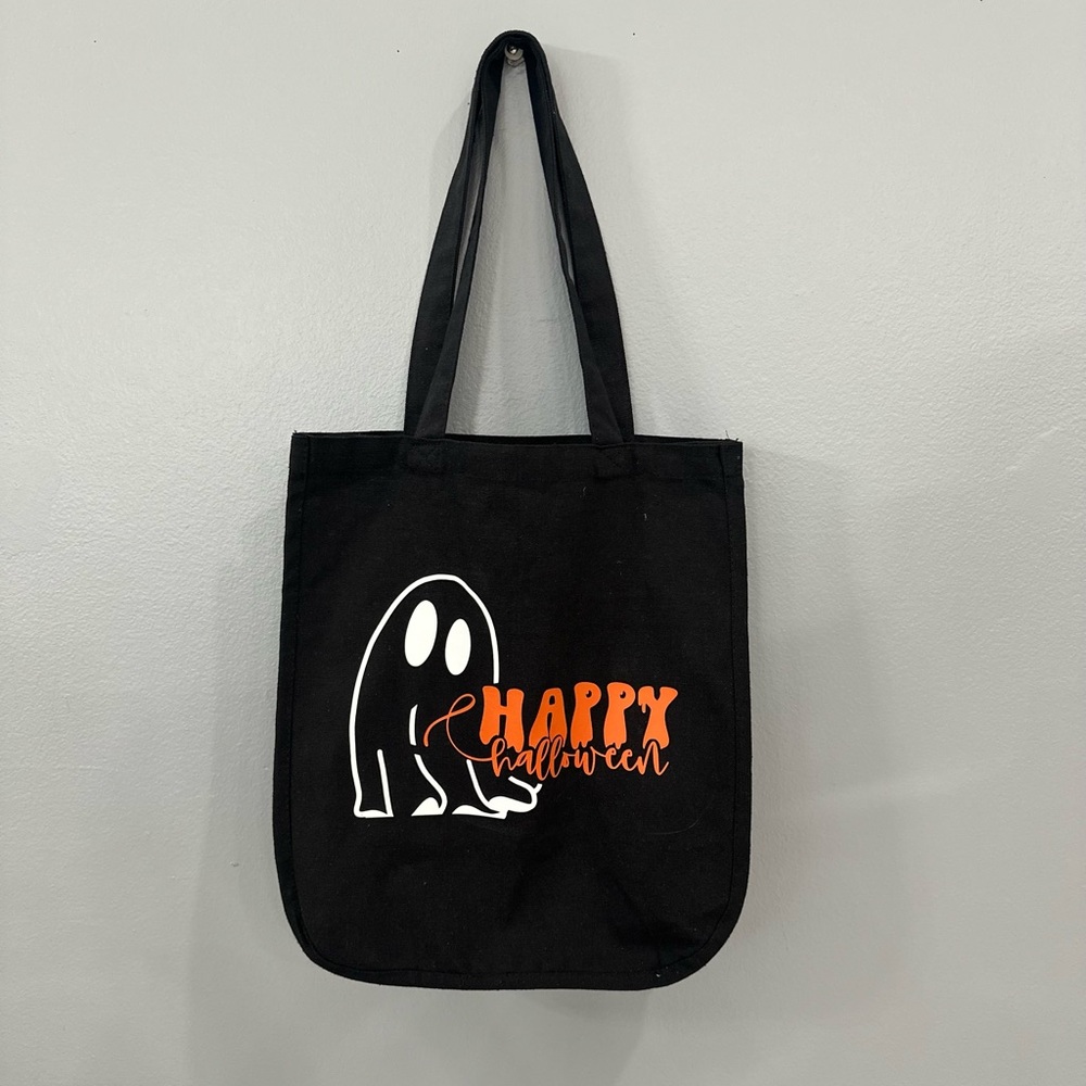 Black Halloween Tote Bag with Ghost Design